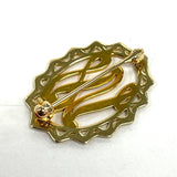 14K Yellow Gold "W" Cursive Monogram Filigree Brooch/Pin, 2.73g