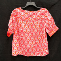 NWT Wmns TALBOTS 100% Cotton Pink & Orange Damask Pattern Lightweight Top Sz M