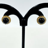 14K Yellow Gold & Black Tourmaline Cabochon Bali Style Post Earrings 7mm 1.31g