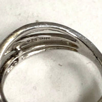Size 7 Sterling Silver Pave 1mm Black & Clear Diamond Crossing Bands Ring 3.74g