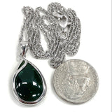 Sterling Silver Green Jade 20x13mm Teardrop Pendant on 18" Chain