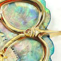 Ariki 22K Gold-Plate Peacock Pin With Carved Paua Shell Tail From New Zealand