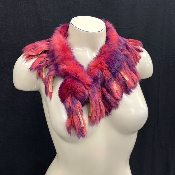 Wmns DES PRES Pink & Purple Genuine Rabbit Fur Funky Fringe Scarf Collar