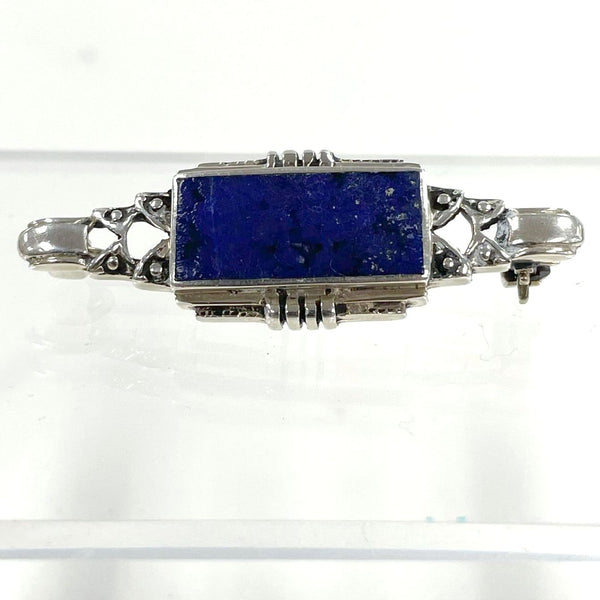 925 Sterling Silver Vintage Style Lapis Brooch 1.57 Inch Length