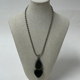 Large Silver Tone Labradorite And Black Onyx Pendant With 21" Chain 61.38 Grams