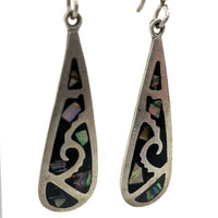 Taxco TR-105 Taxco Sterling Silver Black Resin & Abalone Inlay Earrings, 7.36g