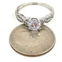 Beautiful Sterling Silver Sparkly CZ Twist Band Solitaire Ring Size 9.5, 2.85g