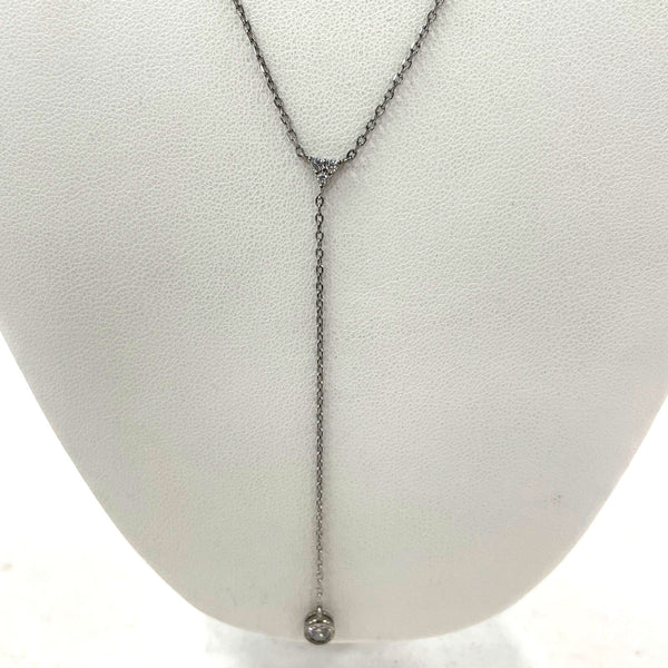 Adjustable 15-17" Sterling Silver 4mm CZ Drop 3" Y Pendant Necklace 2.46 grams