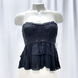 NWT Wmns FREE PEOPLE Black Strapless Lace Peplum Ruffle Bustier Crop Top Sz XS