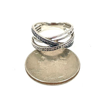 Size 7 Sterling Silver Pave 1mm Black & Clear Diamond Crossing Bands Ring 3.74g