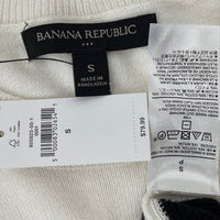 NWT Banana Republic Ivory White Black Accent Stripe Crewneck Sweater Womens Sz S