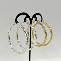 Sterling Silver & Vermeil 2-Pair Set 2" Diameter Patterned Hoop Earrings, 11.86g