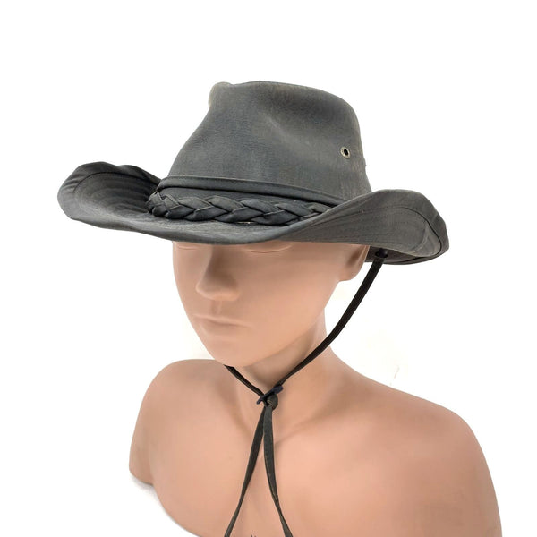Mens STETSON Wool Blend Dark Brown Faux Leather Crushable Cowboy Hat Sz L