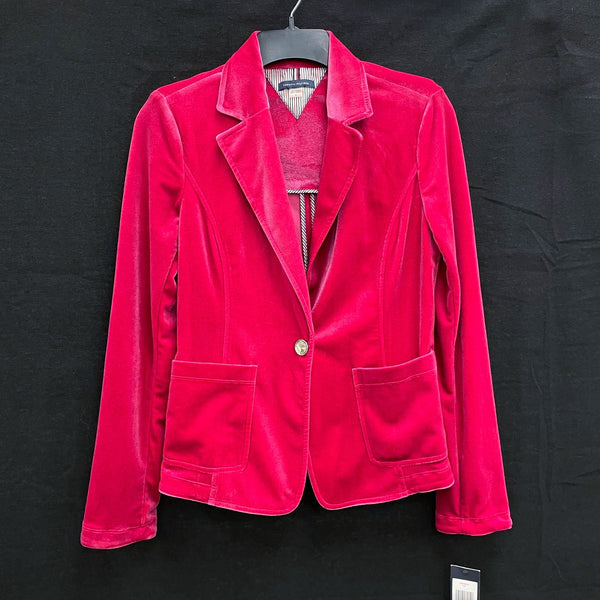NWT Wmns TOMMY HILFIGER Bright Pink Velour Velvet Blazer Jacket Sz 2 MSRP$149