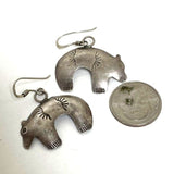 Sterling Silver Southwestern Design Bear Dangle Earrings, 2.54g