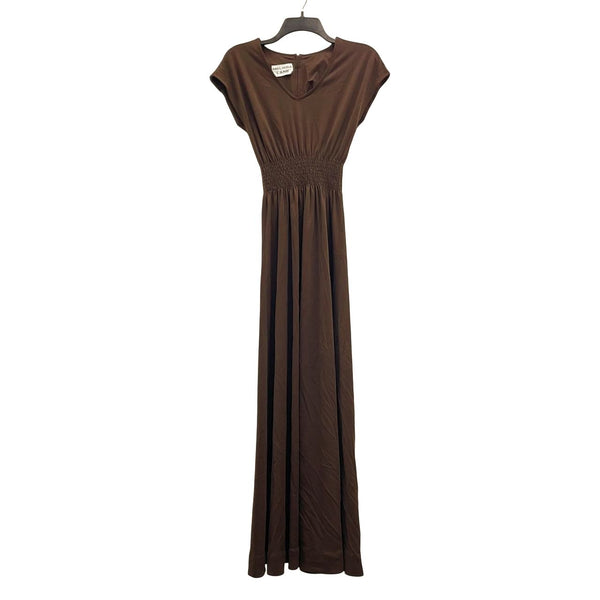 Wmns 70s Vintage MELISSA LANE Brown Short Sleeve Smocked Long Casual Maxi Dress