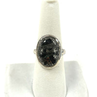 Sterling Silver Unique Quartz in Hematite Oval Stone Ring Size 8, 6.29g