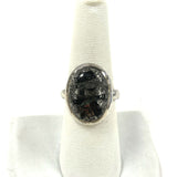 Sterling Silver Unique Quartz in Hematite Oval Stone Ring Size 8, 6.29g