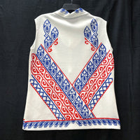 Wmns 70s Vintage MONTGOMERY WARD Funky Dagger Collar Red White Blue Top Sz M