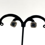 Sterling Silver Square Knot Design Post Studs w/ Blue Diamond Accents, 2.22g