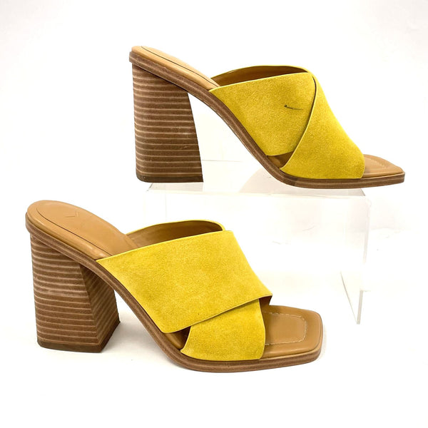 Marc Fisher LTD Barli Heeled Slip On Sandal Yellow Suede Women's Size 8.5