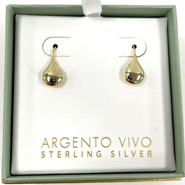 New in Box Argentino Vivo Gold Plated Sterling Silver Droplet Earrings 1.58g