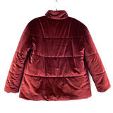 Wmns IMAN Maroon Red Wrap Yourself in Luxury Velour / Velvet Puffer Jacket Sz L