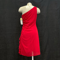 NWT Wmns Y2k / 90s Vintage S.L. FASHIONS Red Ruched One Shoulder Dress Sz 6P