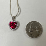 18" Sterling Silver Heart Shaped Ruby Pendant Necklace w/ CZ Accents, 6.22g