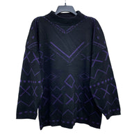 Wmns 90s Vintage HEADLINERS Black Purple Funky Pattern Knit Pullover Sweater 52"