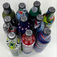 10pc Mountain Dew Patriotic & Green Label Collectible Sealed Aluminum Bottle Lot