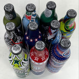 10pc Mountain Dew Patriotic & Green Label Collectible Sealed Aluminum Bottle Lot