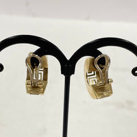 20mm 10K Yellow Gold Greek Key Openwork Design Omega Back Hoop Earrings 6.62g