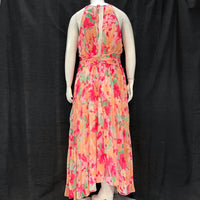 NWT Wmns GINGHAM & HEELS Pink Floral Pleated Chiffon Maxi Dress Sz 16 MSRP$119