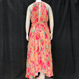 NWT Wmns GINGHAM & HEELS Pink Floral Pleated Chiffon Maxi Dress Sz 16 MSRP$119