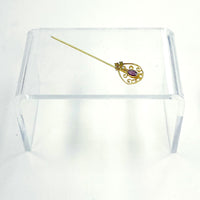 Vintage 10K Yellow Gold Stick Pin w Purple Glass Gem & Seed Pearl, 0.94g