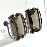 925 Sterling Silver Checkboard Faceted Smoky Quartz Screw Back Earrings 7.59G