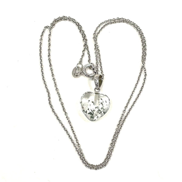 Sterling Silver 18" Clear Quartz Heart w Mossy Inclusions Necklace, 3.00g