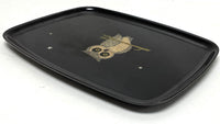 Vintage Couroc Black Resin Tray w Brown & Gold Mixed Media Owl Design