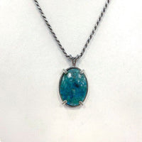 Sterling Silver Chrysocolla Oval Cabochon Pendant Necklace 16" Twist Rope Chain