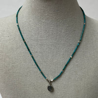 925 Sterling Silver Turquoise Strand Necklace W/ Bezel Set Turquoise Charm 6.7g