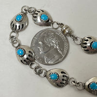 925 Sterling Silver Bear Claw Bracelet W/ Turquoise & Magnetic Clasp 5.6 Grams