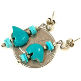 Sterling Silver Turquoise Bear Fetish Beaded Dangle Earrings 2.56g