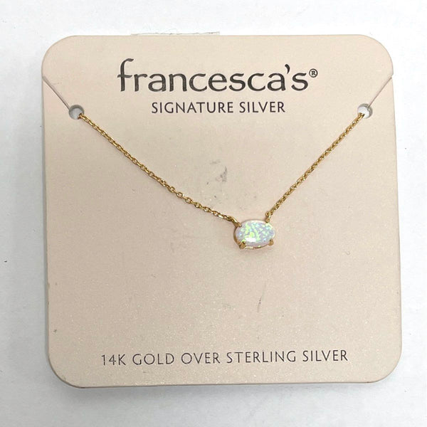 14K Gold Over 925 Sterling Silver New Francesca's Lab Opal Necklace 17 Inch