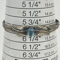 Ted Ott Signed Sterling Silver Southwestern Bangle with Blue CZ Stone - 10.94g