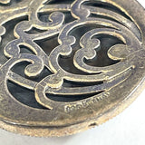 Sterling Silver 20" Domed Pear-Shape Marcasite Open-Back Pendant Necklace,16.96g