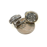 Suspicion Sterling Silver Two-Tone Marcasite Oval Omega Earrings, 9.42g