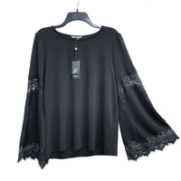 NWT Wmns ADRIANNA PAPELL Black Lace Long Bell Sleeve Top Sz L MSRP$78