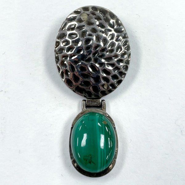 925 Sterling Silver Hammer Accent Two Part Malachite Pendant 10.88 Grams