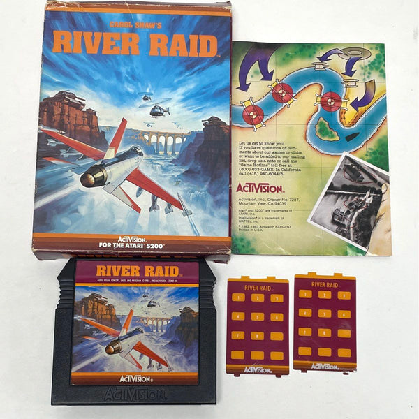 River Raid for Atari 5200 Cartridge with Manual, 2x Overlays, & Box-Untested